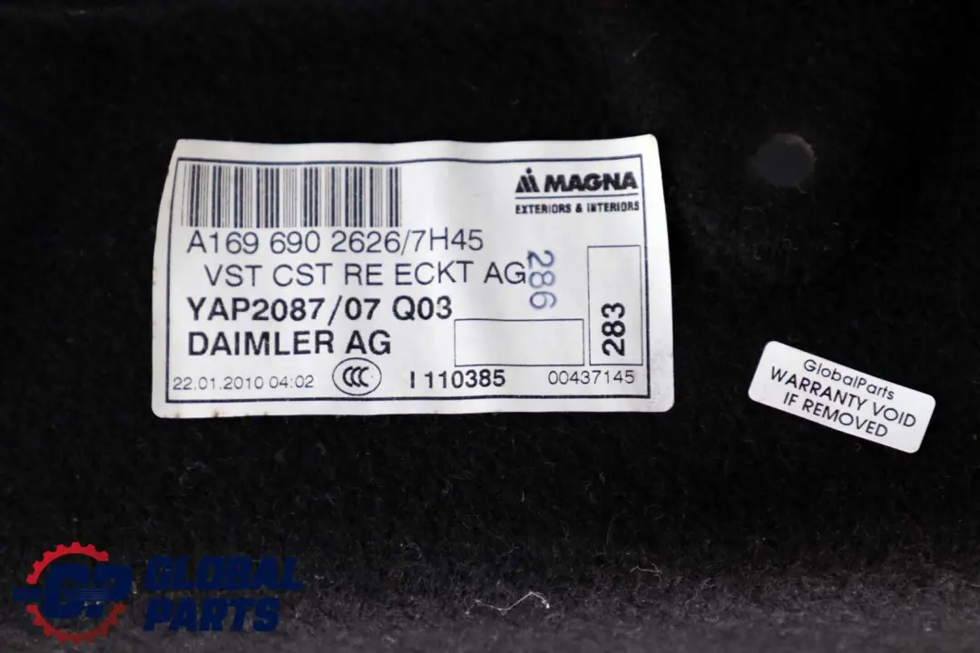 Mercedes W245 Rear Right Boot Trunk Luggage Compartment Trim - SKU A1696902626 - Part number A1696902626