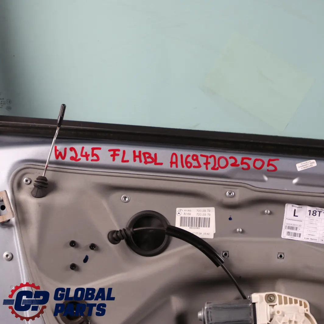 Mercedes-Benz B-Class W245 Door Front Left N/S Horizon Blue Metallic - 391 to with Part number A1697202505 Mercedes-Benz B-Class W245 Door Front Left N/S Horizon Blue Metallic - 391 - SKU A1697202505-HBL - Part number A1697202505