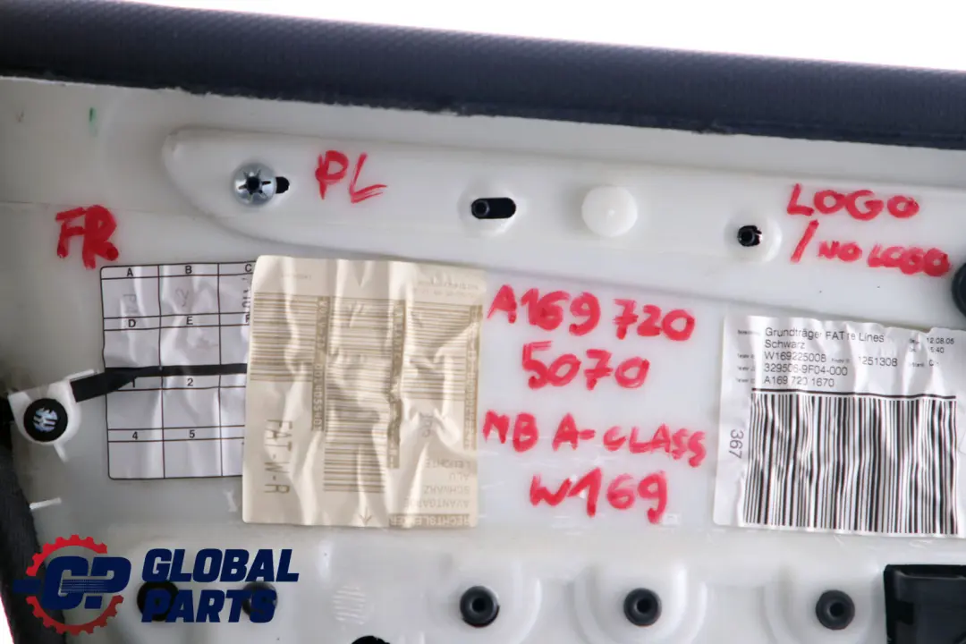 Front Right O/S Door Card Trim Panel Cloth Black to Mercedes A-Class W169 with Part number A1697205070 Mercedes A-Class W169 Front Right O/S Door Card Trim Panel Cloth Black - SKU A1697205070 - Part number A1697205070