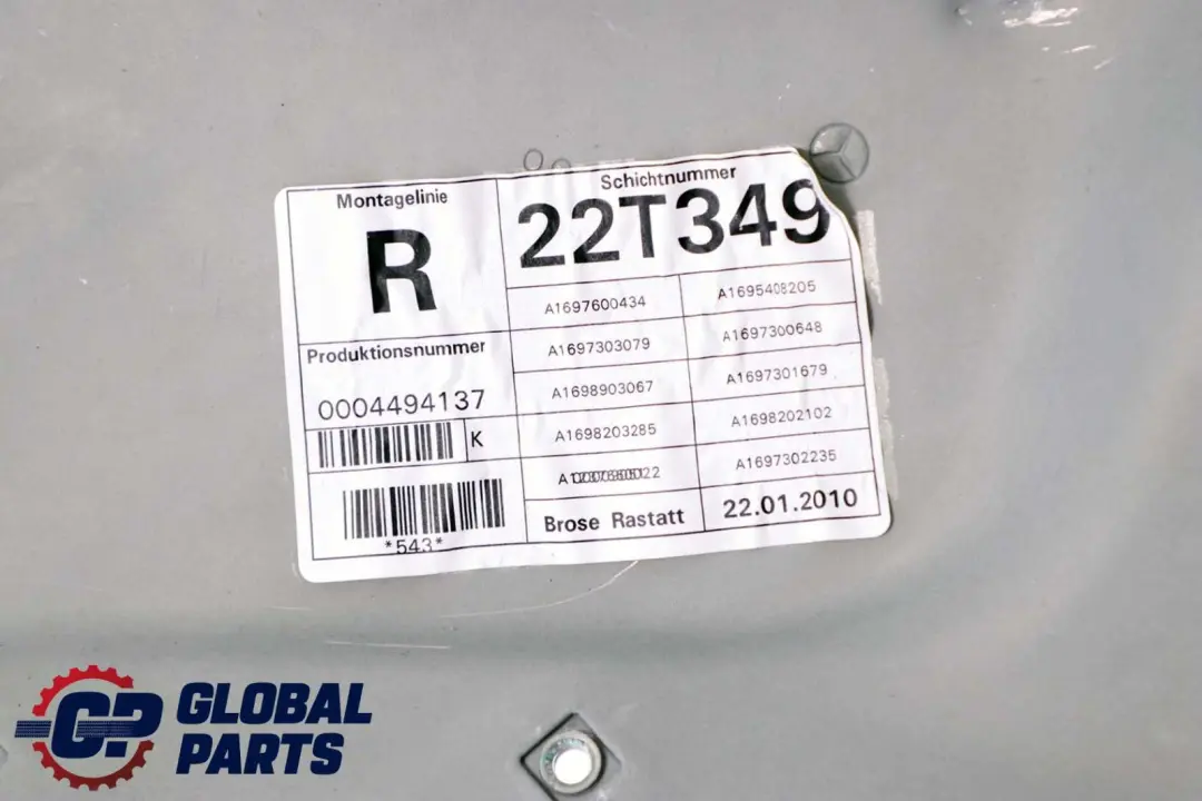 Mercedes-Benz B W245 Rear Right Door O/S Window Regulator Lifter A1697301679 to with Part number A1697303879 Mercedes-Benz B W245 Rear Right Door O/S Window Regulator Lifter A1697301679 - SKU A1697303879 - Part number A1697303879