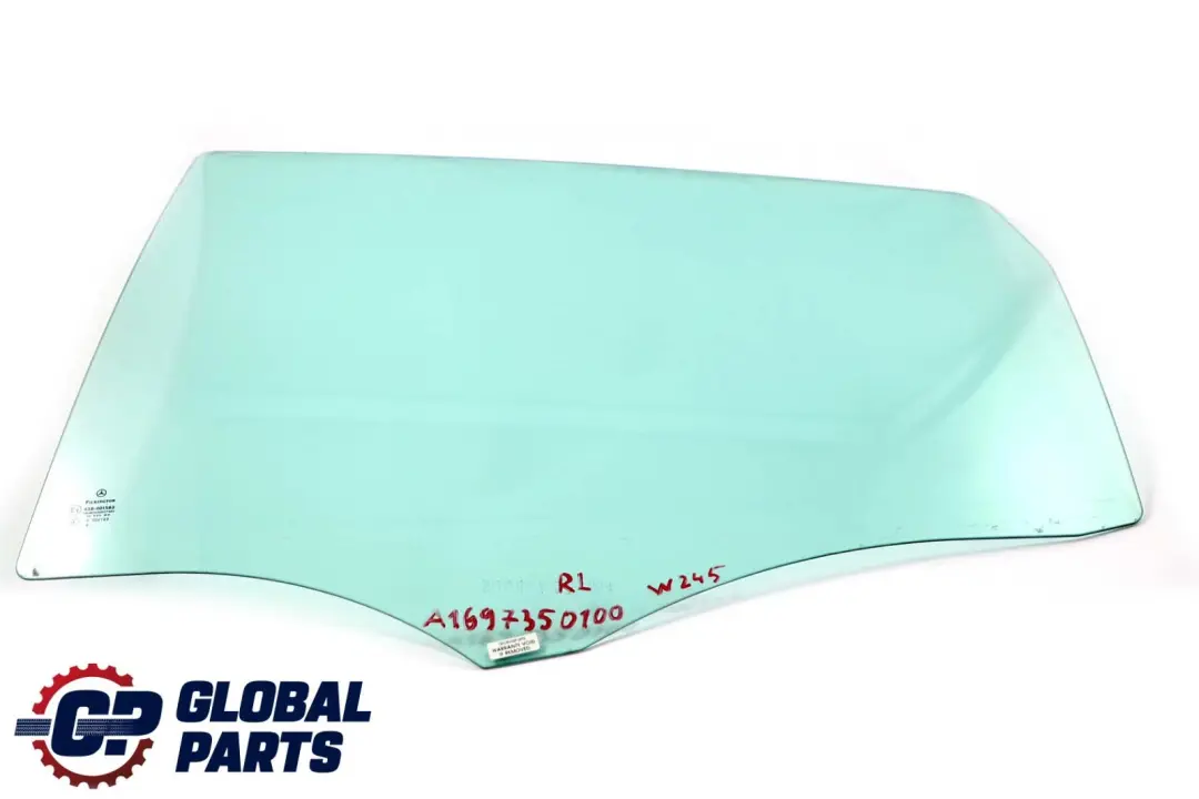 Vitre arrière gauche verte AS2 pour Mercedes W245 à propos du numéro de pièce A1697350100 Mercedes W245 Vitre arrière gauche verte AS2 - SKU A1697350100 - Numéro de pièce A1697350100