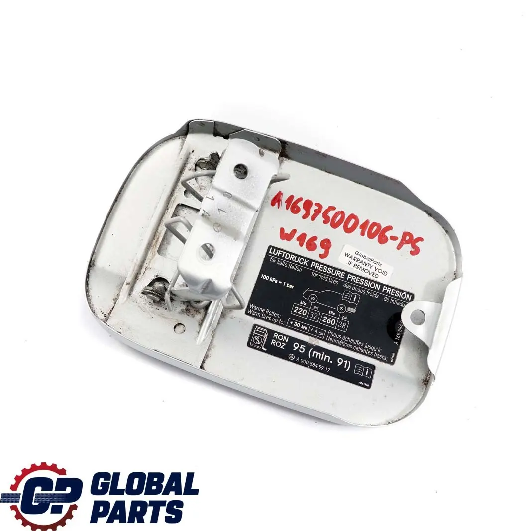 Mercedes-Benz A-Class W169 Fuel Flap Tank Cap Cover Polar Silver Metallic - 761 to with Part number A1697500106 Mercedes-Benz A-Class W169 Fuel Flap Tank Cap Cover Polar Silver Metallic - 761 - SKU A1697500106-PS - Part number A1697500106