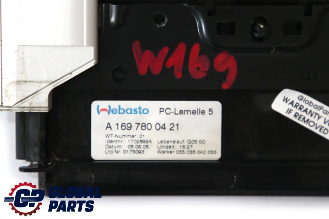 Mercedes W169 W245 Deflettore D'Aria Lamella Tetto In Vetro - SKU A1697800144 - Numero di parte A1697800144