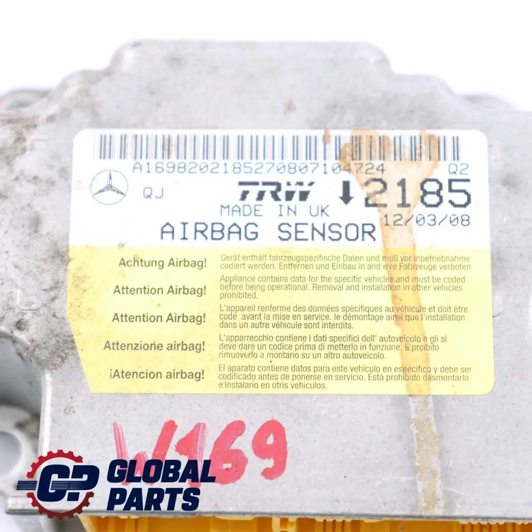 Mercedes-Benz W169 Sistema de Airbag Unidad de Control Módulo ECU para con número de pieza A1698202185 Mercedes-Benz W169 Sistema de Airbag Unidad de Control Módulo ECU - SKU A1698202185 - Número de pieza A1698202185