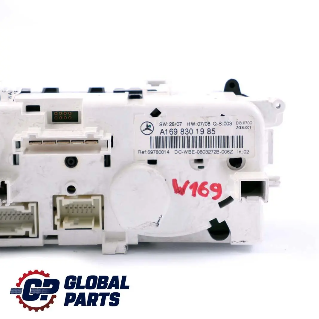Calefacción Climatizador Panel de Interruptores para Mercedes A W169 con número de pieza A1698301985 Mercedes A W169 Calefacción Climatizador Panel de Interruptores - SKU A1698301985 - Número de pieza A1698301985