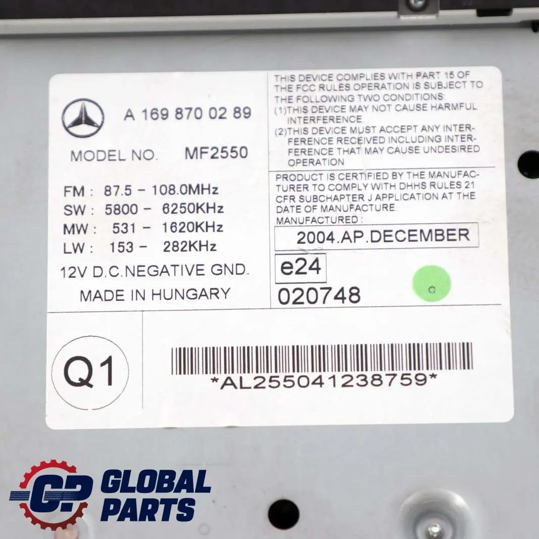 Radio Odtwarzacz CD do Mercedes W169 o numerze A1698700289 Mercedes W169 Radio Odtwarzacz CD - SKU A1698700289 - Numer Części A1698700289