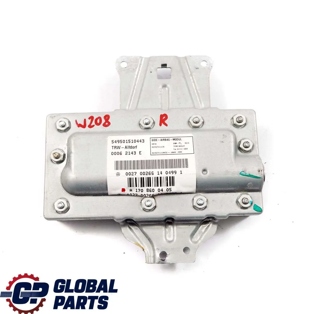 Mercedes-Benz C CLK W202 W208 Front Right O/S Door Card Airbag to with Part number A1708600405 Mercedes-Benz C CLK W202 W208 Front Right O/S Door Card Airbag - SKU A1708600405 - Part number A1708600405