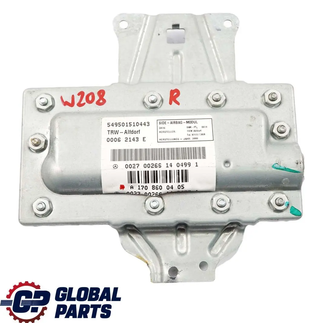 Mercedes-Benz C CLK W202 W208 Front Right O/S Door Card Airbag to with Part number A1708600405 Mercedes-Benz C CLK W202 W208 Front Right O/S Door Card Airbag - SKU A1708600405 - Part number A1708600405