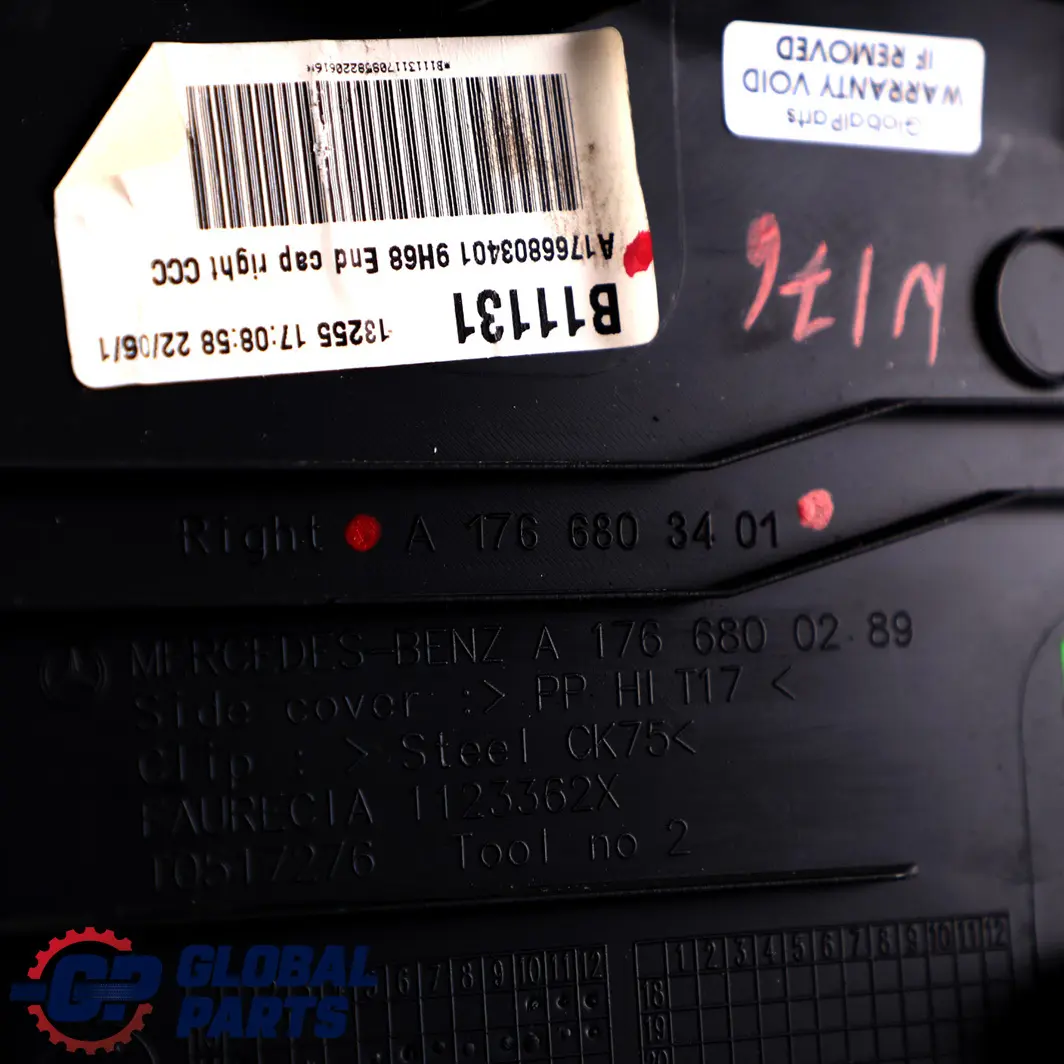 Salpicadero Cubierta Derecha Panel Embellecedor para Mercedes W176 con número de pieza A1766803401 Mercedes W176 Salpicadero Cubierta Derecha Panel Embellecedor - SKU A1766803401 - Número de pieza A1766803401