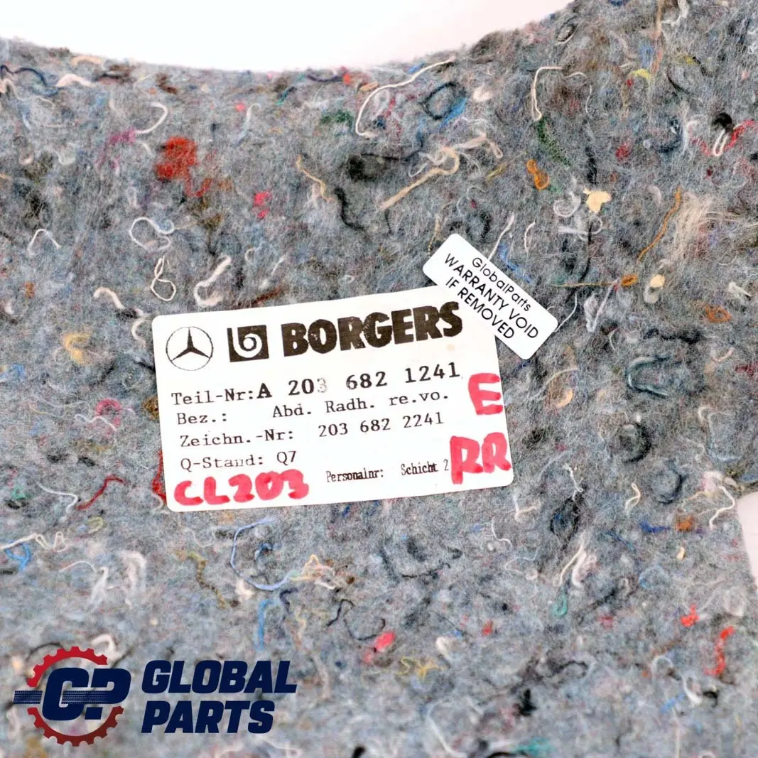  Mercedes-Benz CLC-Class CL203 Insulation Rear Right O/S Wheelhouse - SKU A2036821241 - Part number A2036821241