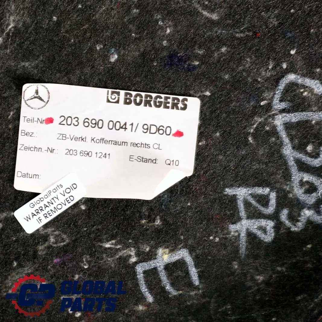  Mercedes-Benz CLC CL203 Bagagliaio Copertura Rivestimento Destro - SKU A2036900041 - Numero di parte A2036900041
