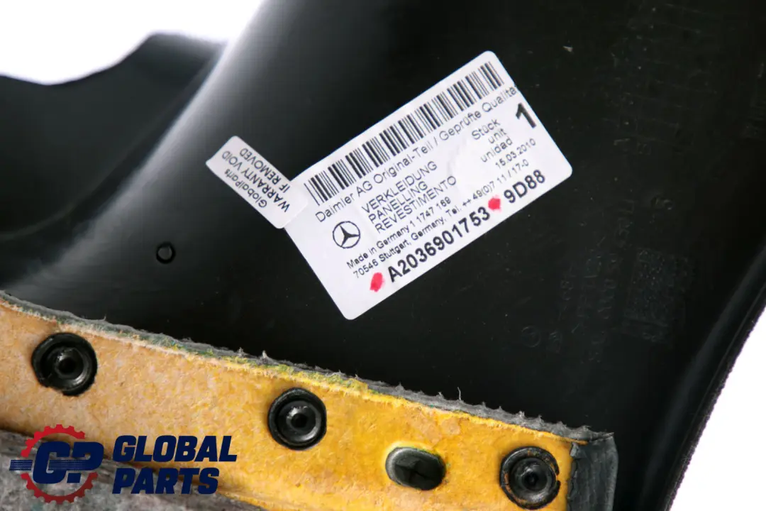 Trasero Izquierdo Lateral Embellecedor Imitacion Cuero Negro para Mercedes CLC CL203 con número de pieza A2036901753 Mercedes CLC CL203 Trasero Izquierdo Lateral Embellecedor Imitacion Cuero Negro - SKU A2036901753 - Número de pieza A2036901753