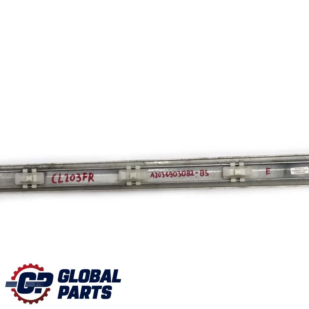 Mercedes-Benz CL203 Front Right Door O/S Trim Molding Strip Brilliant Silver to with Part number A2036903082 Mercedes-Benz CL203 Front Right Door O/S Trim Molding Strip Brilliant Silver - SKU A2036903082-BS - Part number A2036903082