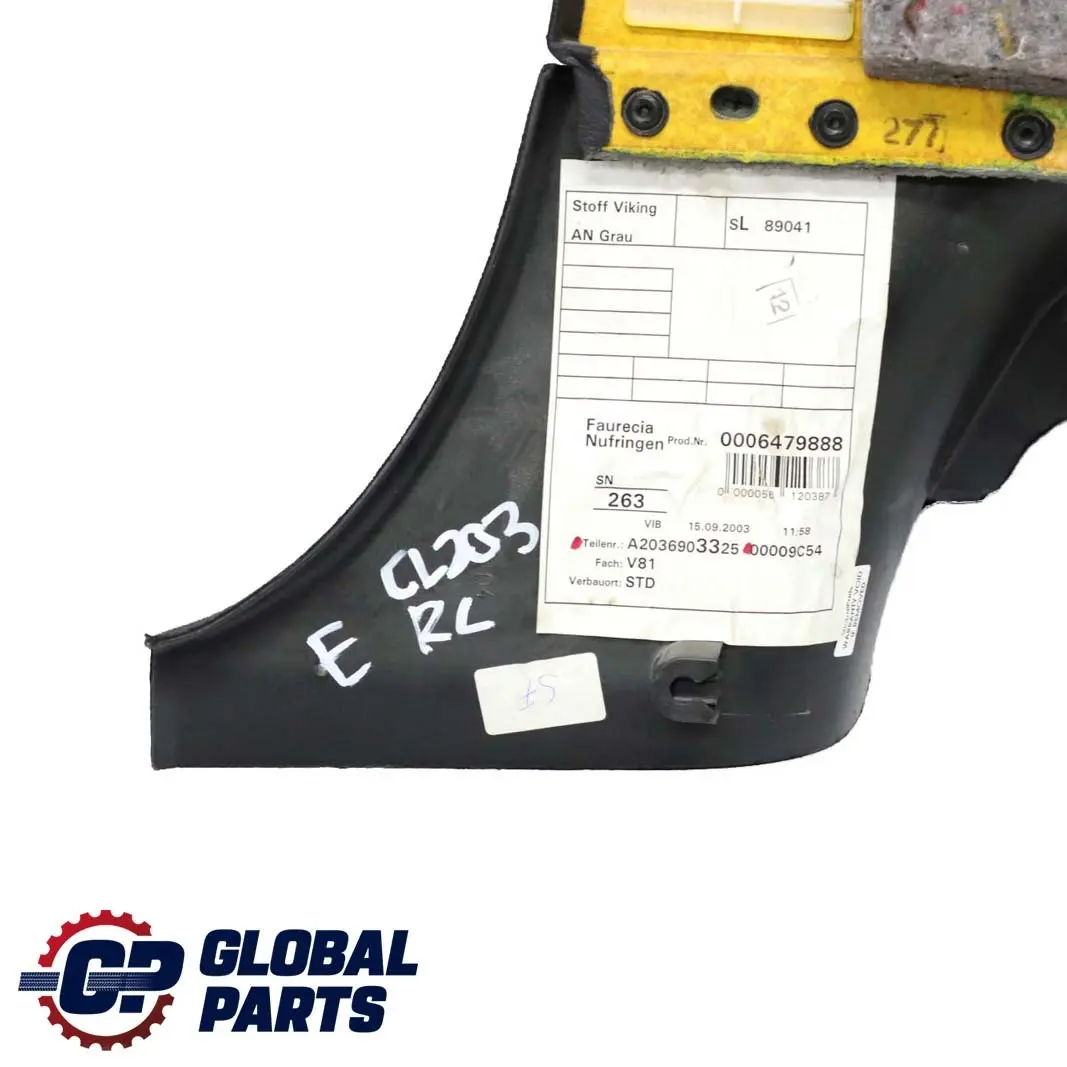  Mercedes-Benz C CL203 W203 Rear Left N/S Lateral Trim Panel Cloth Anthracite - SKU A2036903325 - Part number A2036903325