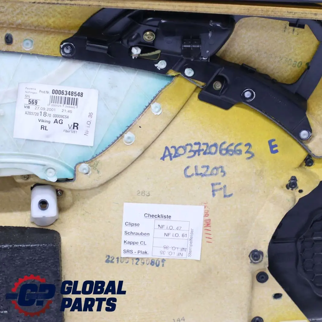  Mercedes-Benz CLC CL203 Front Right O/S Door Card Trim Panel Cloth Anthracite - SKU A2037206663 - Part number A2037206663