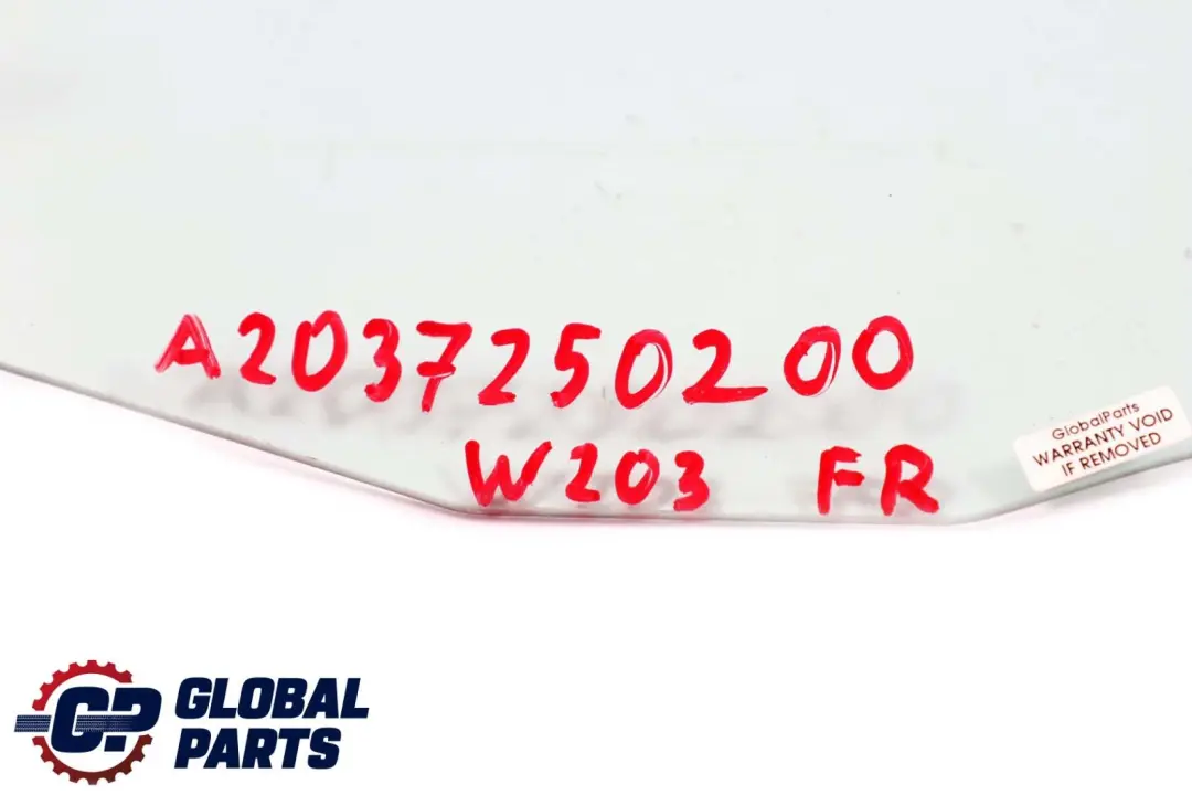 Delantero Derecho Ventana Vidrio Verde AS2 para Mercedes W203 con número de pieza A2037250000 Mercedes W203 Delantero Derecho Ventana Vidrio Verde AS2 - SKU A2037250000 - Número de pieza A2037250000