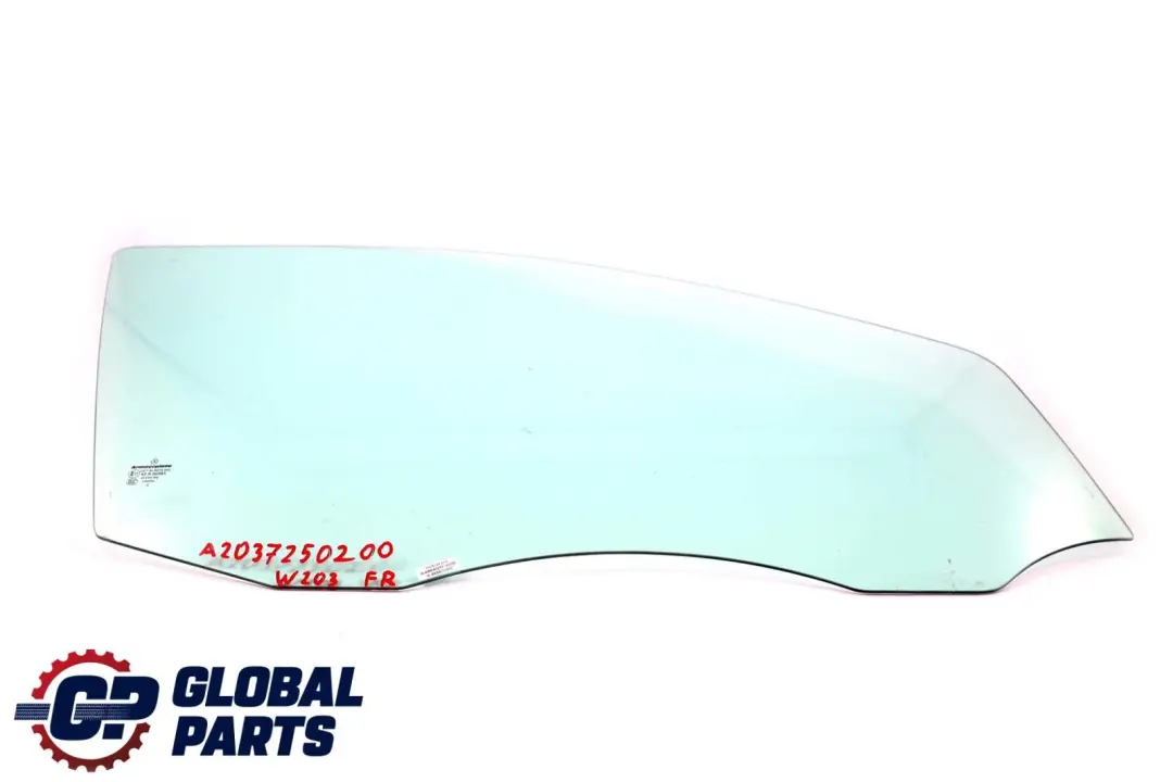 Front Right O/S Window Glass Green AS2 to Mercedes W203 with Part number A2037250000 Mercedes W203 Front Right O/S Window Glass Green AS2 - SKU A2037250000 - Part number A2037250000