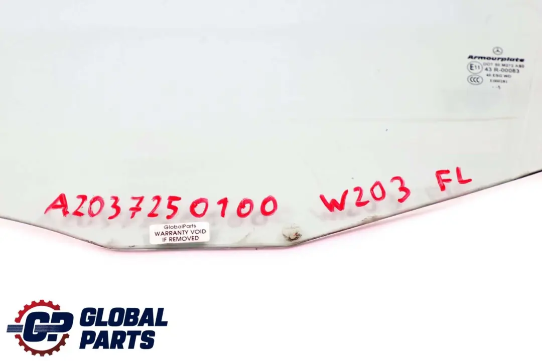 Cristal delantero izquierdo Verde AS2 para Mercedes W203 con número de pieza A2037250100 Mercedes W203 Cristal delantero izquierdo Verde AS2 - SKU A2037250100 - Número de pieza A2037250100