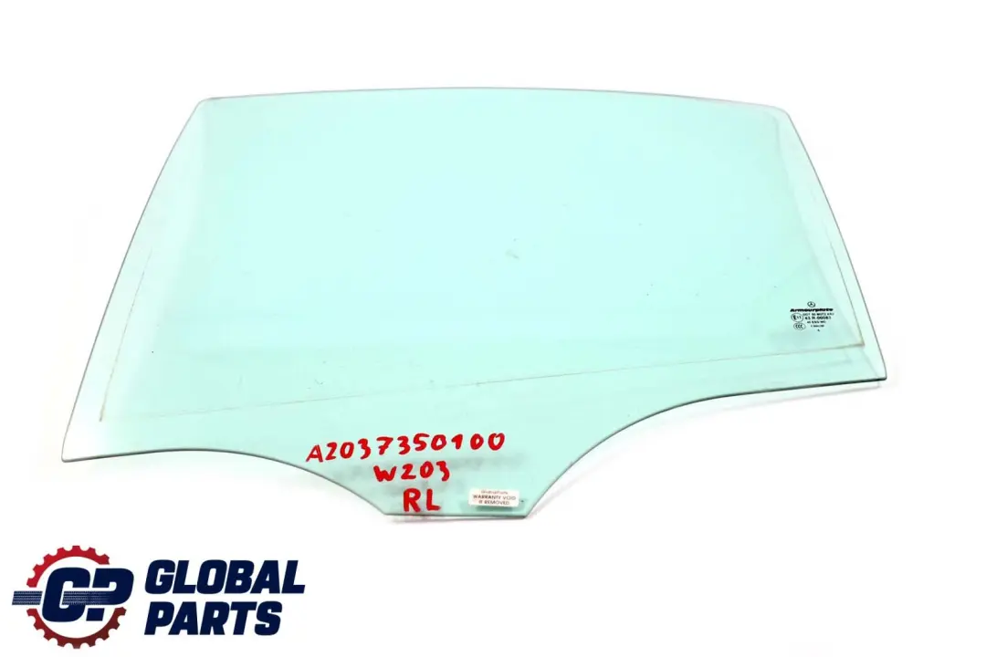 Vetro finestrino posteriore sinistro N/S Verde AS2 per Mercedes W203 con numero di parte A2037350100 Mercedes W203 Vetro finestrino posteriore sinistro N/S Verde AS2 - SKU A2037350100 - Numero di parte A2037350100