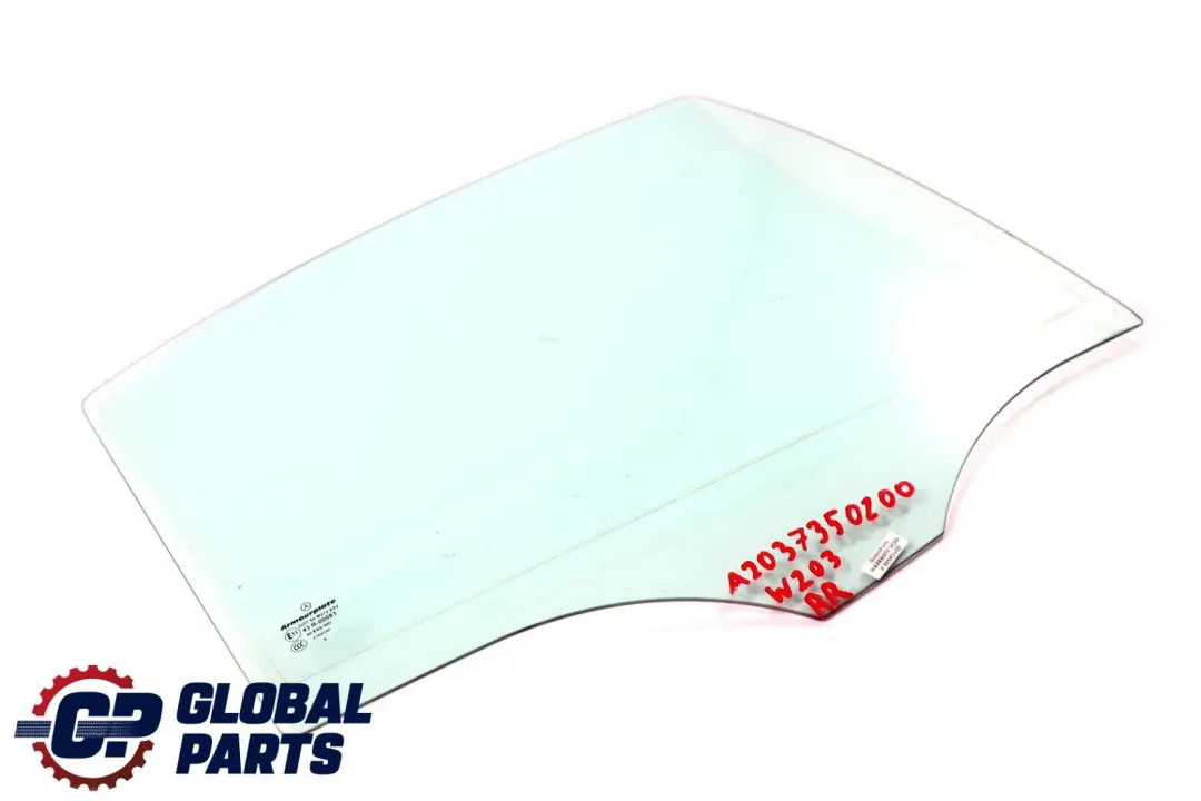 Right O/S Window Glass Green AS2 to Mercedes W203 Rear with Part number A2037350200 Mercedes W203 Rear Right O/S Window Glass Green AS2 - SKU A2037350200 - Part number A2037350200