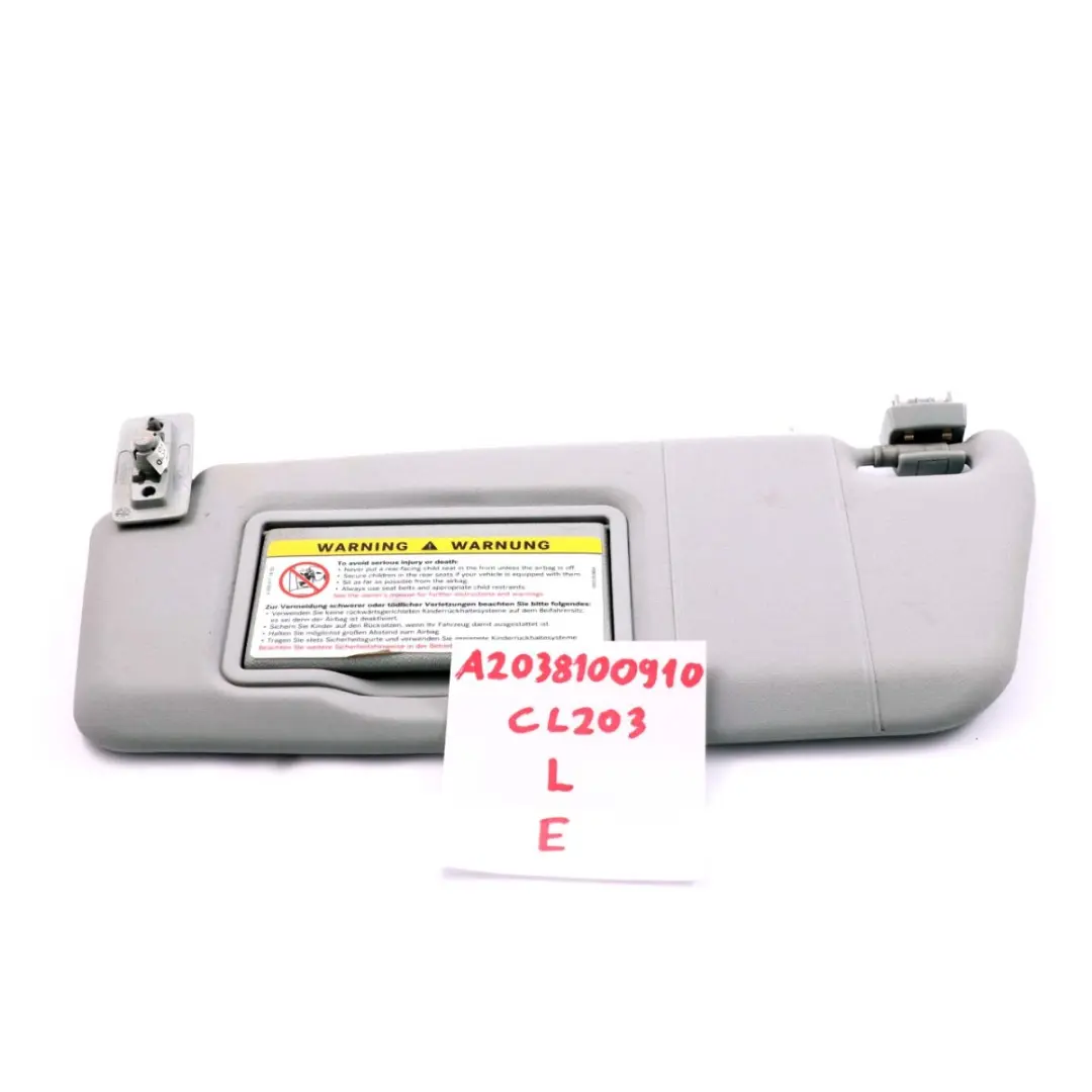 Mercedes-Benz C-Class CL203 Sun Visor Cover Left N/S Grey to with Part number A2038100910 Mercedes-Benz C-Class CL203 Sun Visor Cover Left N/S Grey - SKU A2038100910 - Part number A2038100910