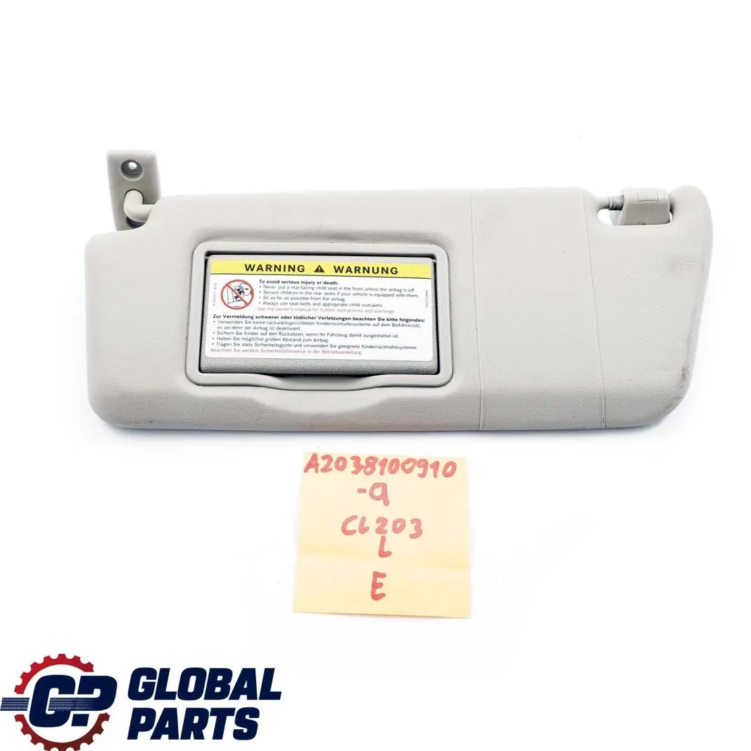 Mercedes-Benz C-Klasse CL203 Blende Sonnenblende Links Quartz Grau für mit Teilenummer A2038100910 Mercedes-Benz C-Klasse CL203 Blende Sonnenblende Links Quartz Grau - SKU A2038100910-Q - Teilenummer A2038100910