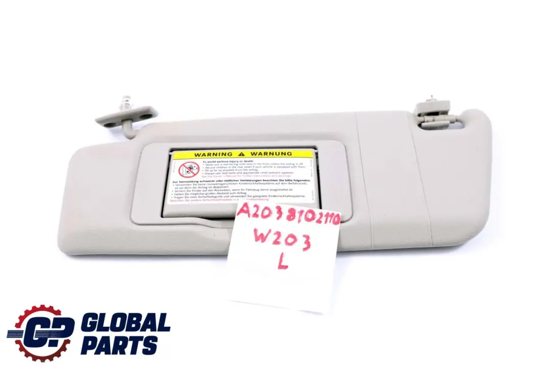 Coperchio parasole sinistro grigio per Mercedes W203 con numero di parte A2038102110 Mercedes W203 Coperchio parasole sinistro grigio - SKU A2038102110 - Numero di parte A2038102110