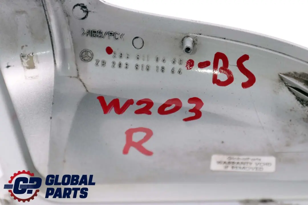 Mercedes C W203 Right Cover Wing Mirror Housing Brilliant Silver - SKU A2038110460-BS - Part number A2038110460
