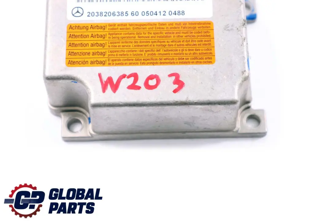 Mercedes-Benz C-Class W203 Airbag System Control Unit Module ECU to with Part number A2038206385 Mercedes-Benz C-Class W203 Airbag System Control Unit Module ECU - SKU A2038206385 - Part number A2038206385
