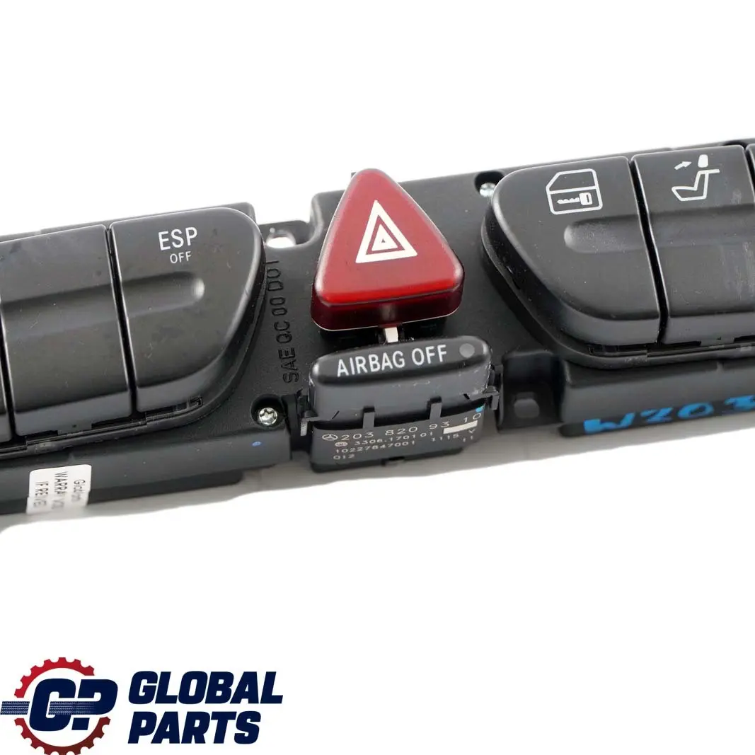 Panneau central d'interrupteur contrôle de danger ESP pour Mercedes W203 à propos du numéro de pièce A2038218979 Mercedes W203 Panneau central d'interrupteur contrôle de danger ESP - SKU A2038209310 - Numéro de pièce A2038218979