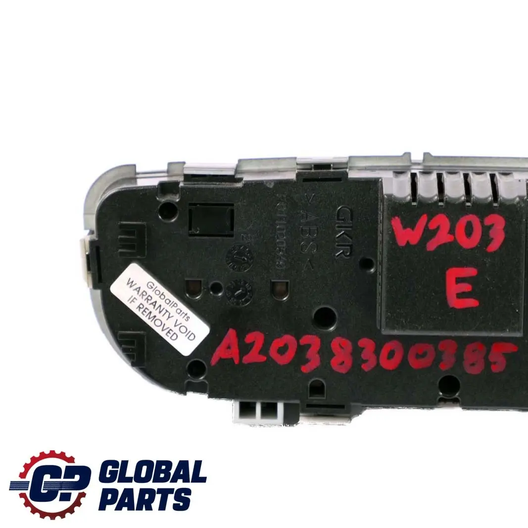 Mercedes-Benz C-Class W203 Automatic Air Conditioning Switch Control Panel to with Part number A2038300385 Mercedes-Benz C-Class W203 Automatic Air Conditioning Switch Control Panel - SKU A2038300385 - Part number A2038300385