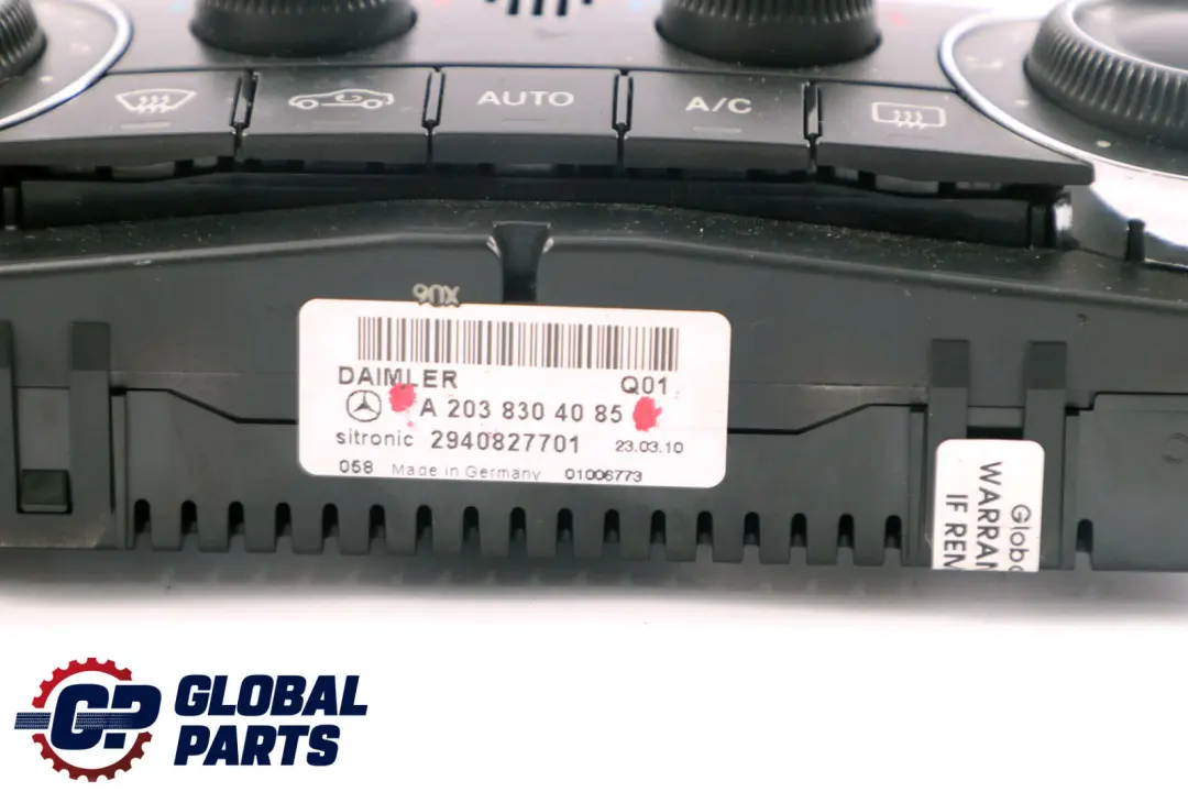 Climate Heater Control Unit Switch Panel A2038304085 to Mercedes W203 C209 with Part number A2038304185 Mercedes W203 C209 Climate Heater Control Unit Switch Panel A2038304085 - SKU A2038304185 - Part number A2038304185