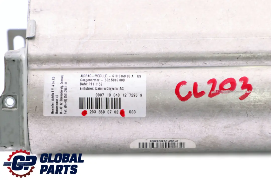 Airbag Delantero Lado Pasajero Salpicadero para Mercedes CL203 con número de pieza A2038600702 Mercedes CL203 Airbag Delantero Lado Pasajero Salpicadero - SKU A2038600702 - Número de pieza A2038600702