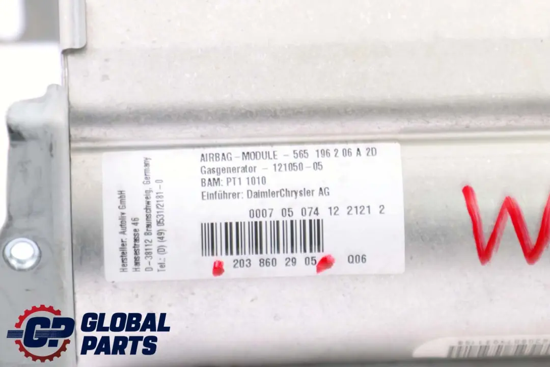 Classe C W203 Airbag frontale lato passeggero cruscotto per Mercedes con numero di parte A2038602905 Mercedes Classe C W203 Airbag frontale lato passeggero cruscotto - SKU A2038602905 - Numero di parte A2038602905