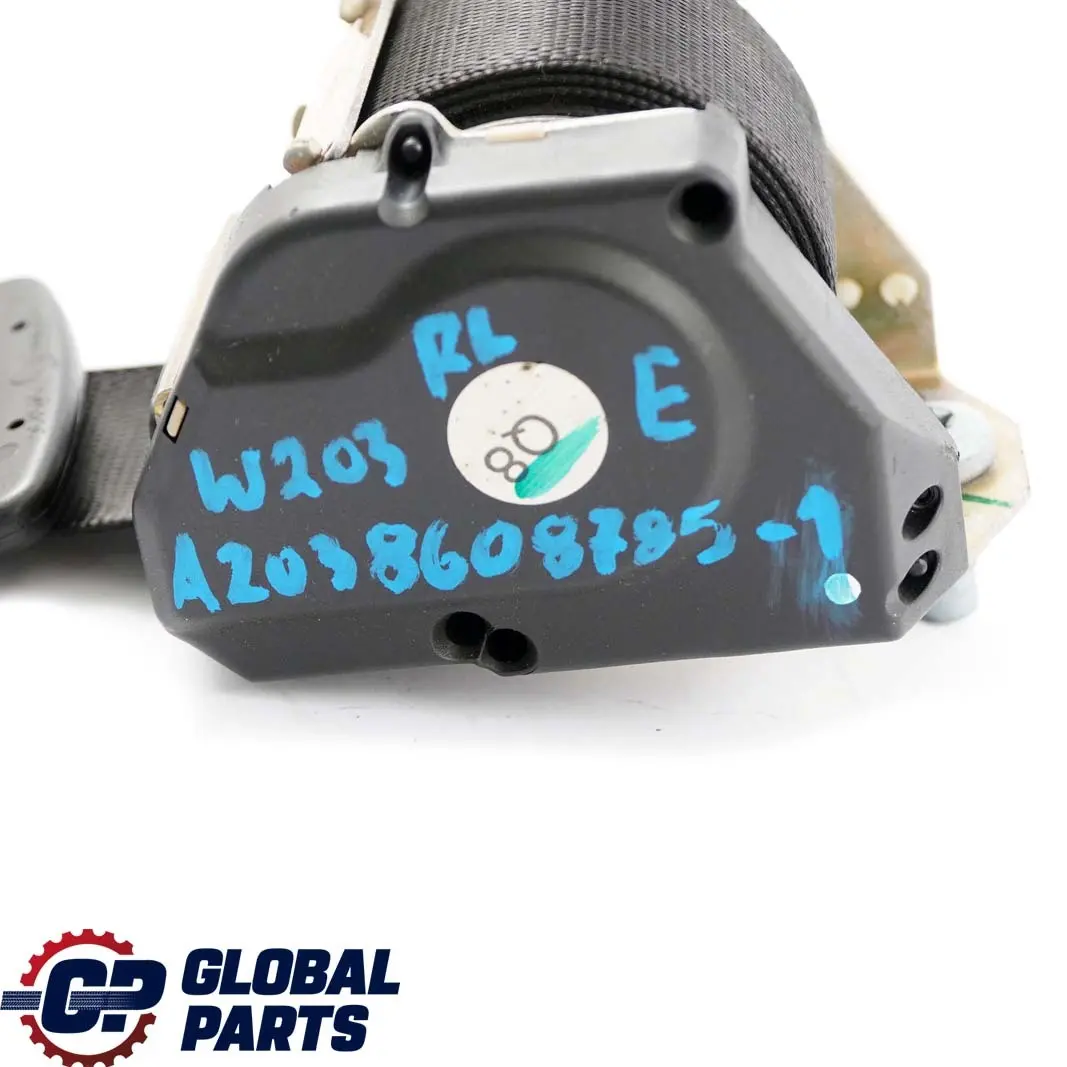 Mercedes Classe C W203 Cintura di sicurezza posteriore sinistra Nero - SKU A2038608785-1 - Numero di parte A2038608785