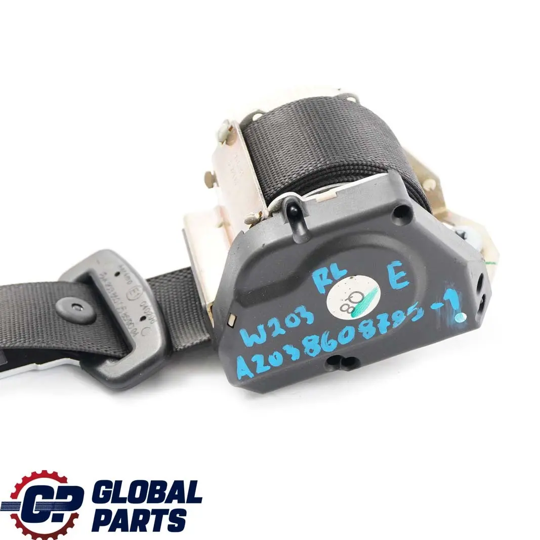 Classe C W203 Cintura di sicurezza posteriore sinistra Nero per Mercedes con numero di parte A2038608785 Mercedes Classe C W203 Cintura di sicurezza posteriore sinistra Nero - SKU A2038608785-1 - Numero di parte A2038608785