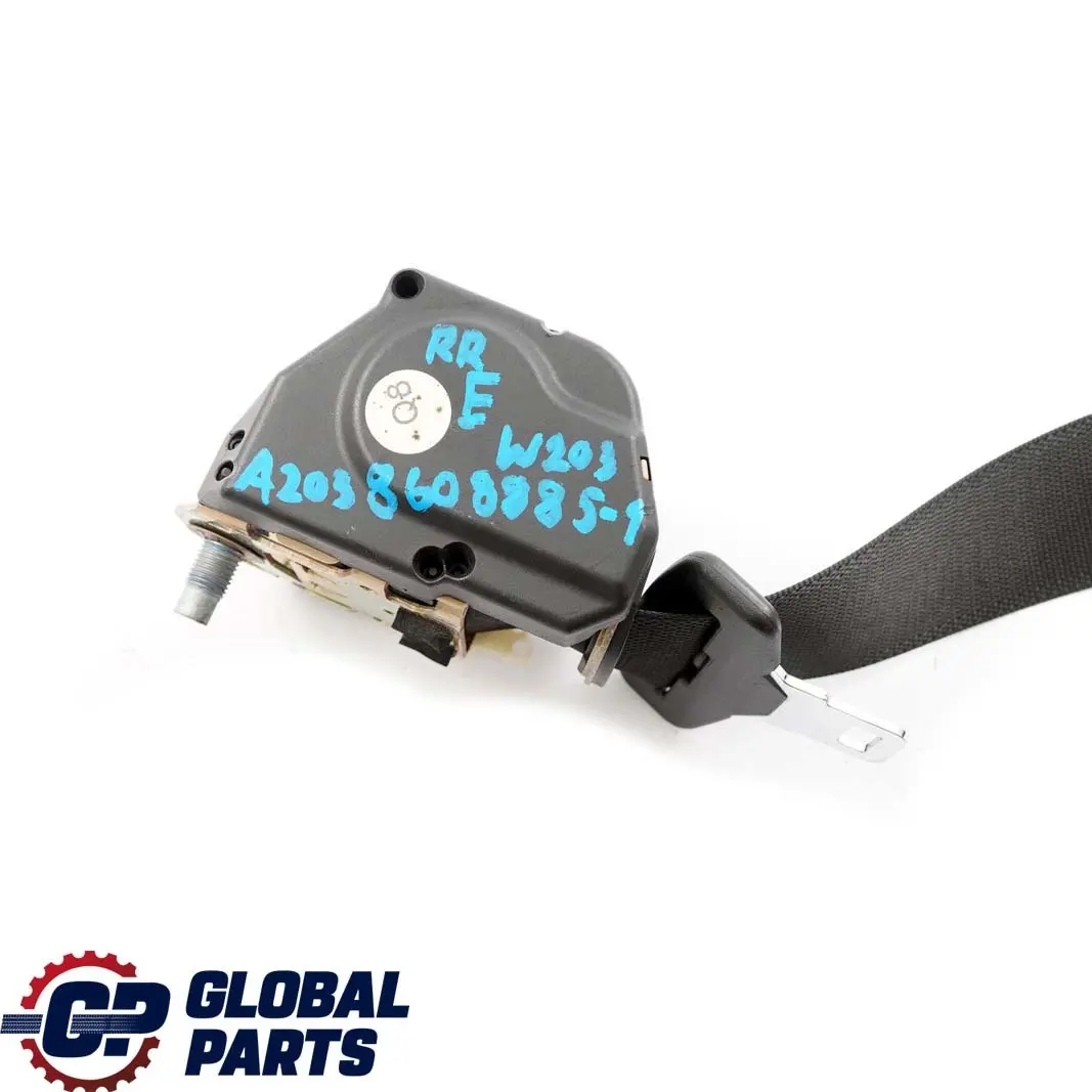 Classe C W203 Cintura di sicurezza posteriore destra Nero per Mercedes con numero di parte A2038608885 Mercedes Classe C W203 Cintura di sicurezza posteriore destra Nero - SKU A2038608885-1 - Numero di parte A2038608885