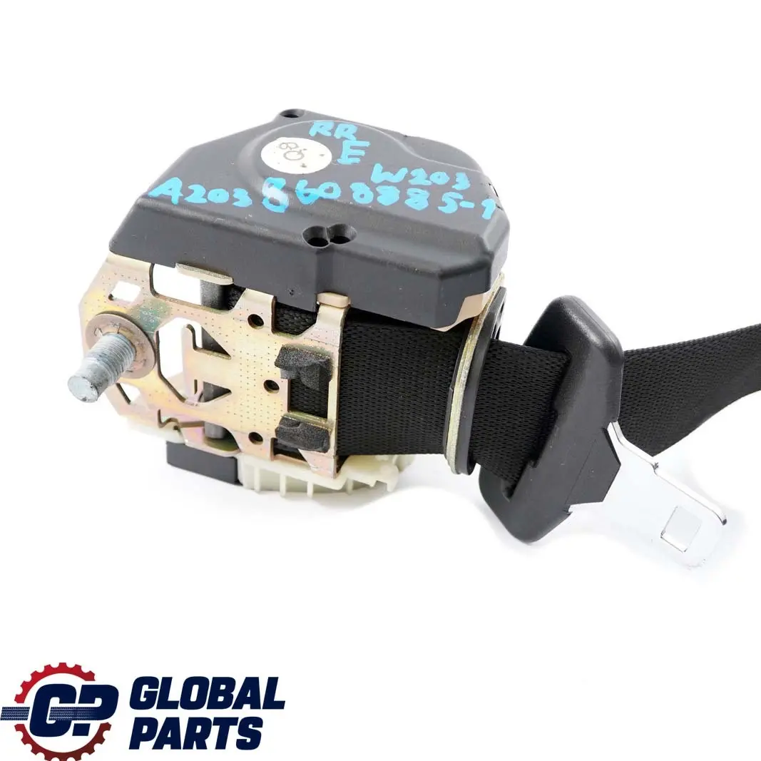 Clase C W203 Cinturón de seguridad trasero derecho Negro para Mercedes con número de pieza A2038608885 Mercedes Clase C W203 Cinturón de seguridad trasero derecho Negro - SKU A2038608885-1 - Número de pieza A2038608885