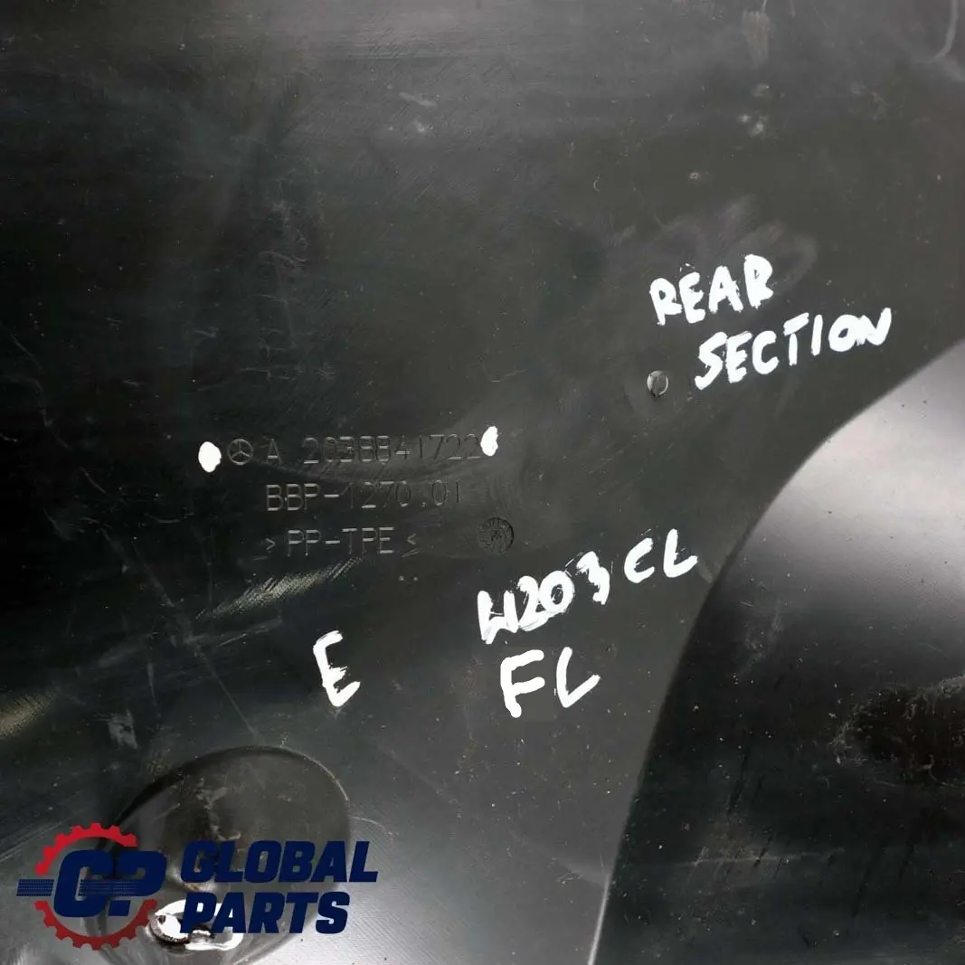 Mercedes-Benz C W203 CL203 Front Left N/S Rear Section Wheel Arch Trim Cover to with Part number A2038841722 Mercedes-Benz C W203 CL203 Front Left N/S Rear Section Wheel Arch Trim Cover - SKU A2038841722 - Part number A2038841722