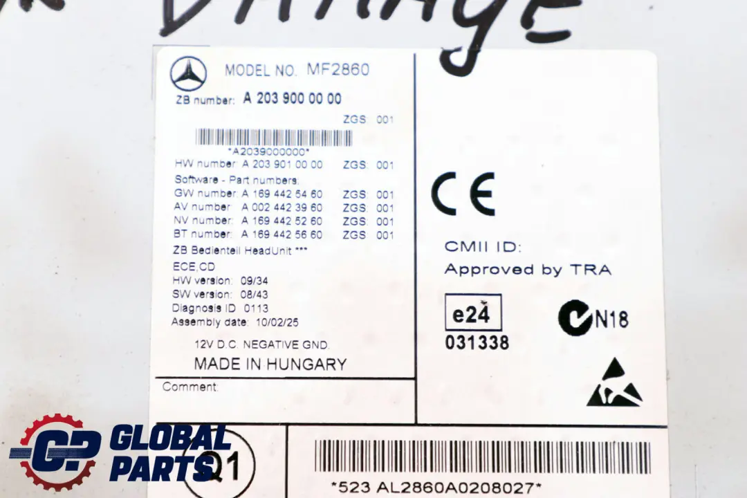 Klasse CL203 CD Autoradio Multimedia Haupteinheit für Mercedes CLC mit Teilenummer A2039000000 Mercedes CLC Klasse CL203 CD Autoradio Multimedia Haupteinheit - SKU A2039000000 - Teilenummer A2039000000