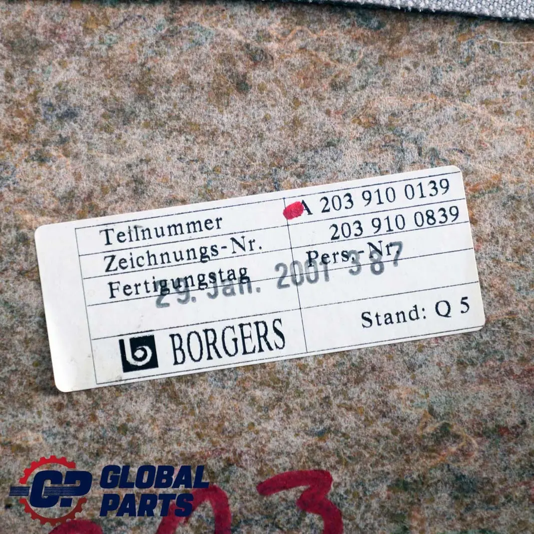 Mercedes-Benz C CLK W203 C209 Front Seat Backrest Rear Cover Trim Panel Grey to with Part number A2039100139 Mercedes-Benz C CLK W203 C209 Front Seat Backrest Rear Cover Trim Panel Grey - SKU A2039100139 - Part number A2039100139