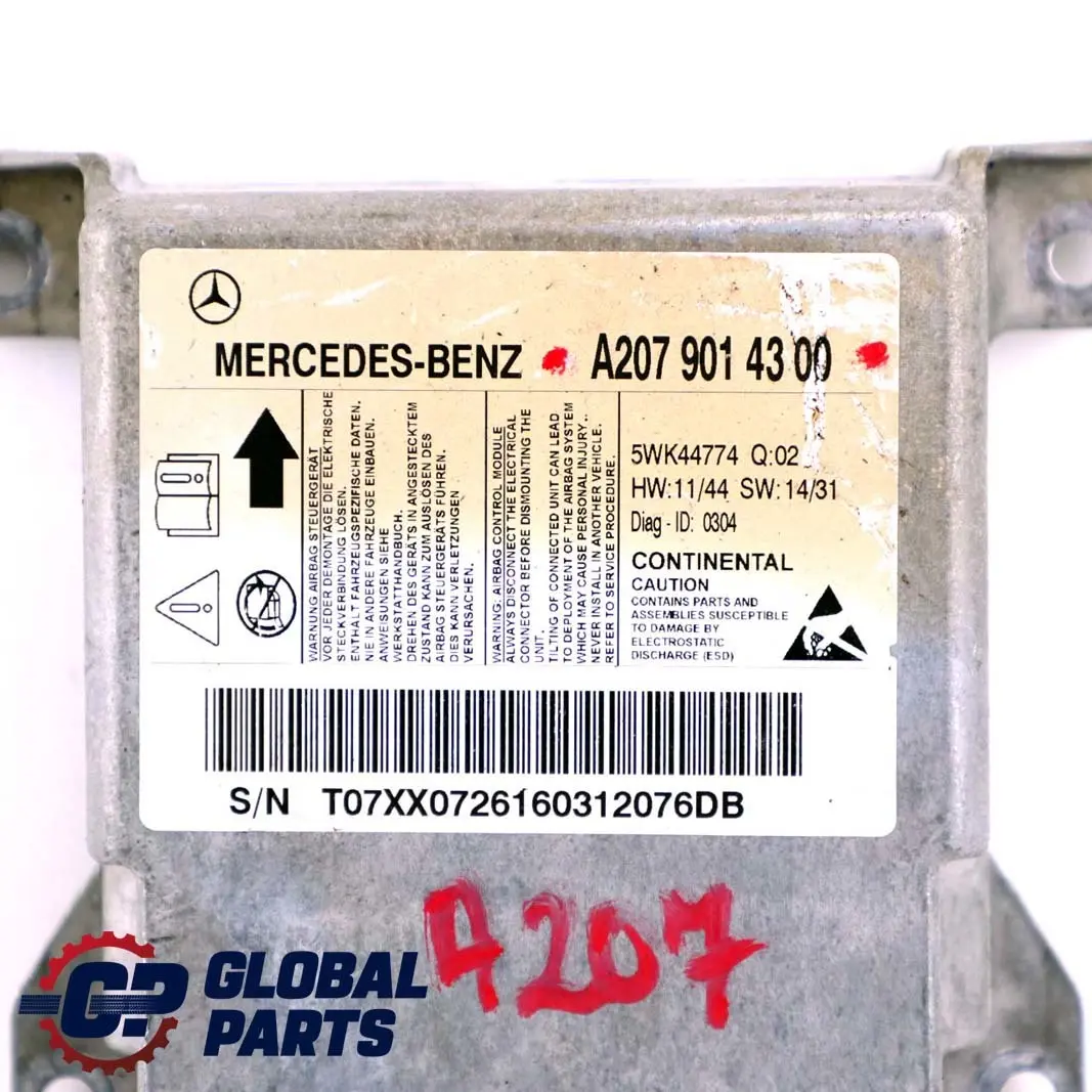 W207 Convertible Airbag System Control Unit Module para Mercedes A207 con número de pieza A2079014300 Mercedes A207 W207 Convertible Airbag System Control Unit Module - SKU A2079014300 - Número de pieza A2079014300