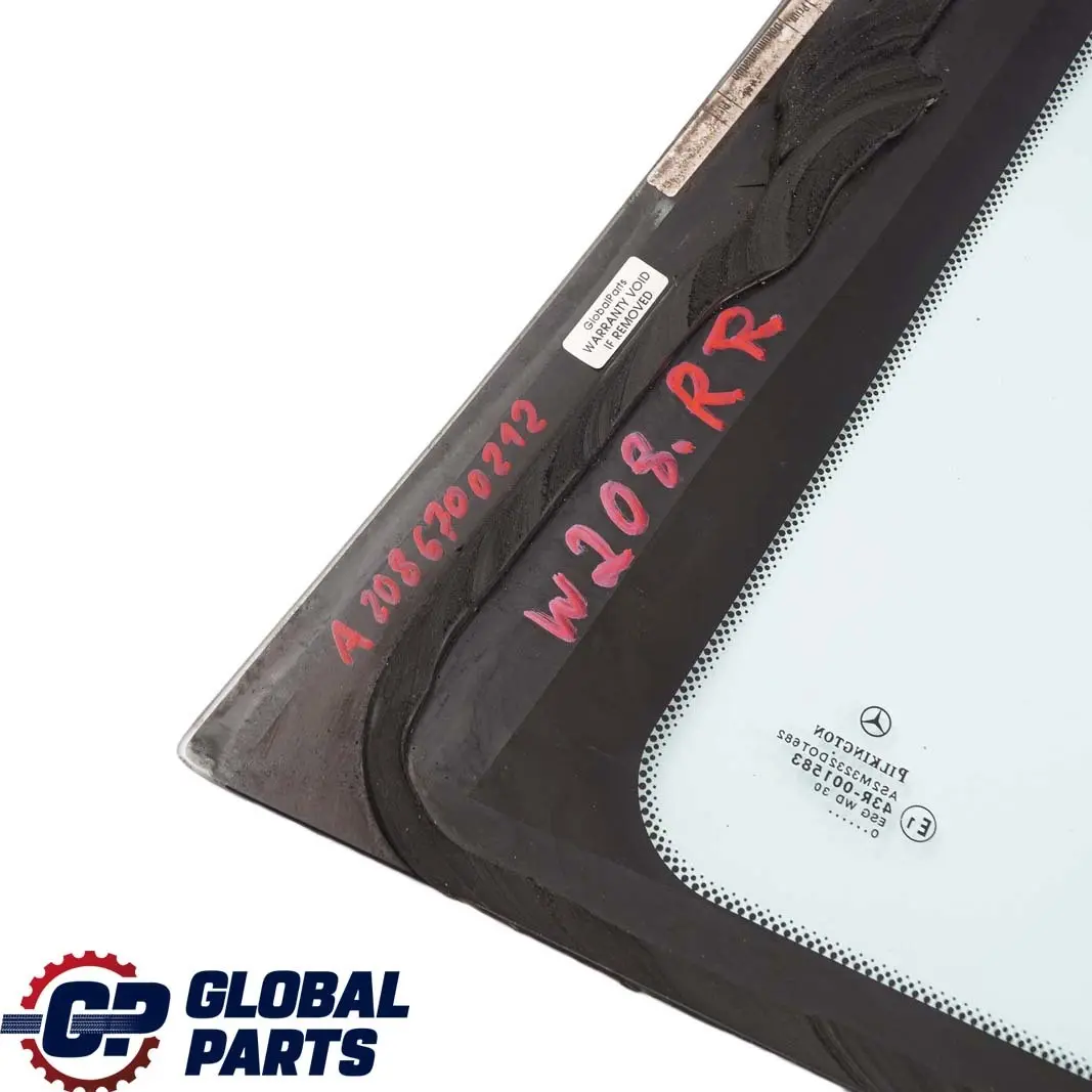 Mercedes-Benz CLK-Class W208 C208 Rear Right O/S Side Window Glass Green AS2 to with Part number A2086700212 Mercedes-Benz CLK-Class W208 C208 Rear Right O/S Side Window Glass Green AS2 - SKU A2086700212 - Part number A2086700212