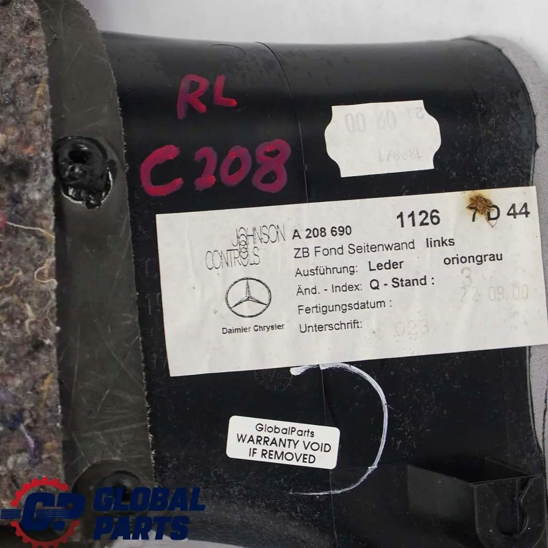 Mercedes-Benz CLK-Class W208 Rear Left N/S Lateral Trim Panel Grey Leather to with Part number A2086901126 Mercedes-Benz CLK-Class W208 Rear Left N/S Lateral Trim Panel Grey Leather - SKU A2086901126 - Part number A2086901126