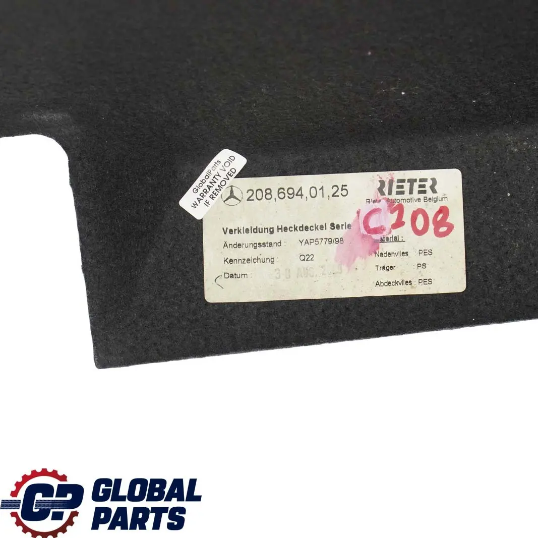  Mercedes-Benz W208 C208 Trunk Tailgate Interior Trim Panel Cover - SKU A2086940125 - Número de pieza A2086940125