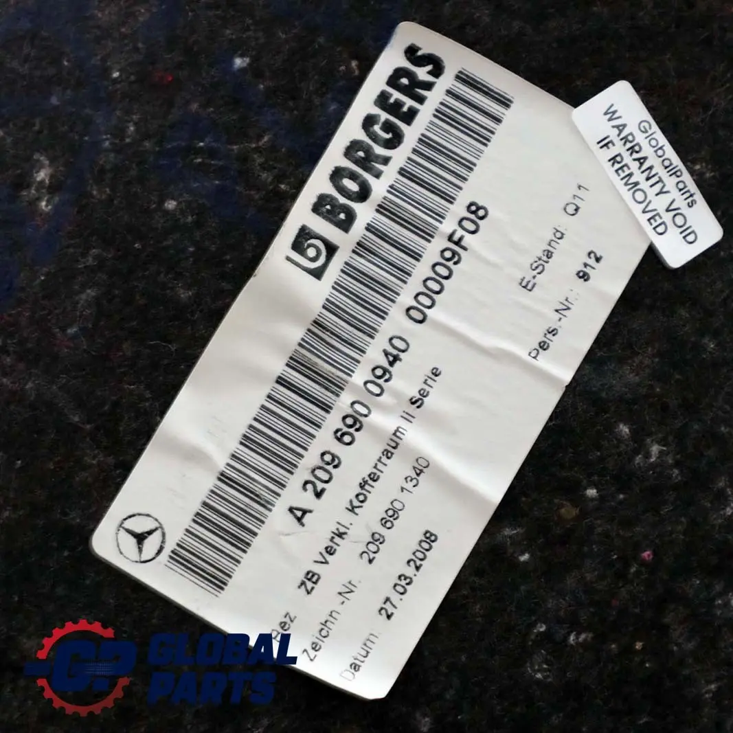 Boot Carpet Trunk Luggage Lateral Trim Panel Left N/S to Mercedes C209 with Part number A2096900940 Mercedes C209 Boot Carpet Trunk Luggage Lateral Trim Panel Left N/S - SKU A2096900940 - Part number A2096900940