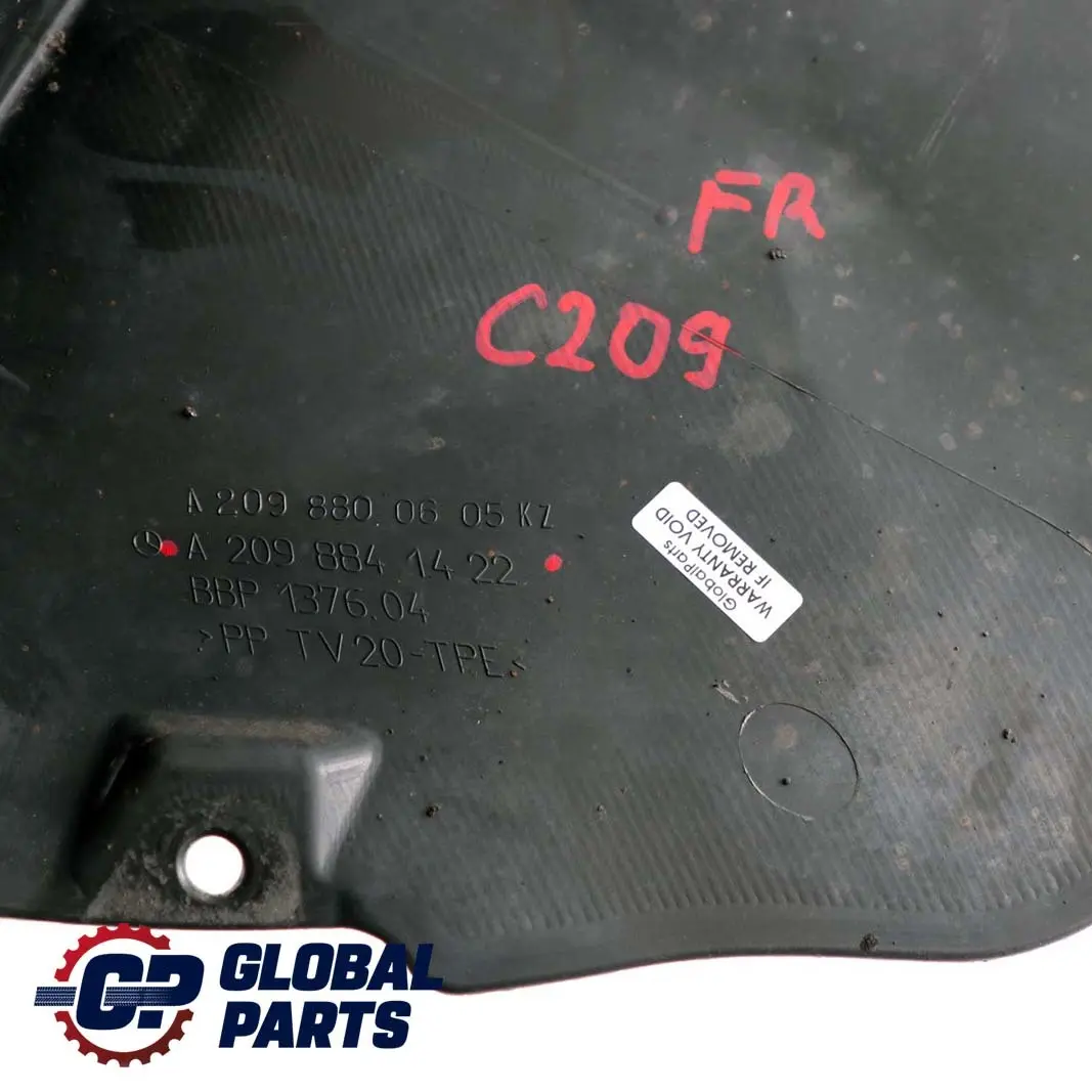 Couvercle de fond d'aile avant droite pour Mercedes C209 W209 à propos du numéro de pièce A2098841422 Mercedes C209 W209 Couvercle de fond d'aile avant droite - SKU A2098841422 - Numéro de pièce A2098841422