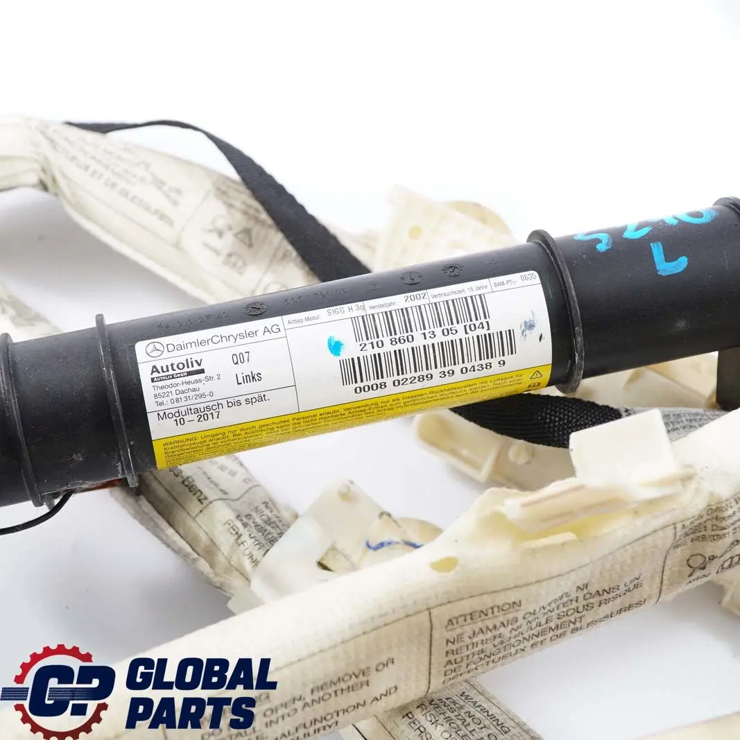 Airbag de techo cortina izquierda para Mercedes W210 S210 con número de pieza A2108601305 Mercedes W210 S210 Airbag de techo cortina izquierda - SKU A2108601305 - Número de pieza A2108601305