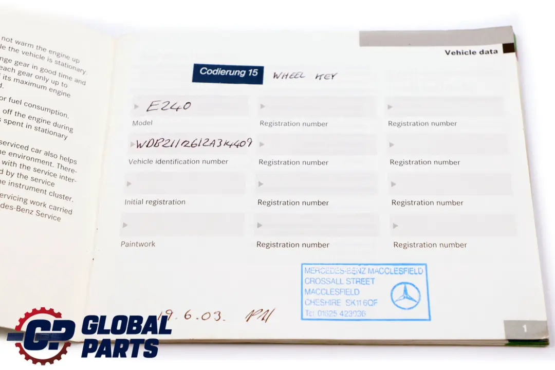 Service Booklet Book Set Pouch Case Wallet to Mercedes E-Class W211 with Part number A2115846482 Mercedes E-Class W211 Service Booklet Book Set Pouch Case Wallet - SKU A2115846482 - Part number A2115846482