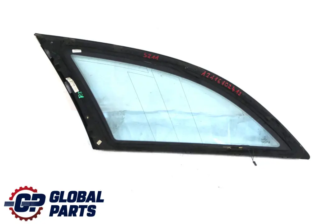 Right O/S Side Window Green Glass AS2 to Mercedes E-Class S211 Rear with Part number A2116702412 Mercedes E-Class S211 Rear Right O/S Side Window Green Glass AS2 - SKU A2116702412 - Part number A2116702412